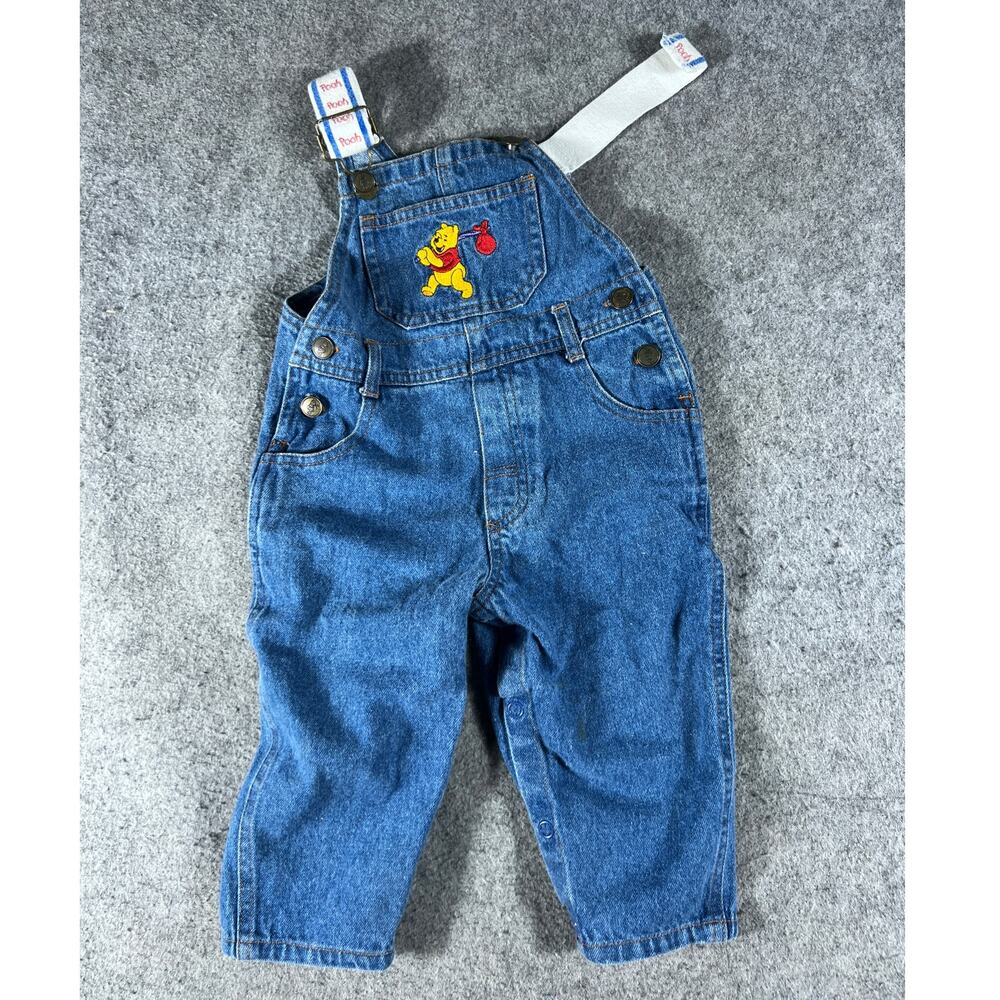 VTG Y2K Winnie The Pooh Overalls Boys Toddler 2T Blue Denim Cartoons One Piece